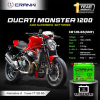 Battery For Ducati Monster 1200 (2014-2025) - CB12B-BS - Factory Activated