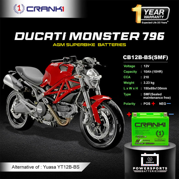 Battery For Ducati Monster 796 (2010-2025) - CB12B-BS - Factory Activated