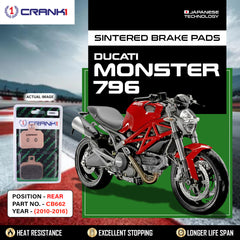 Sintered Brake Pads For Ducati Monster 796	(2010-2016) - Rear - CB662 - 1 Set