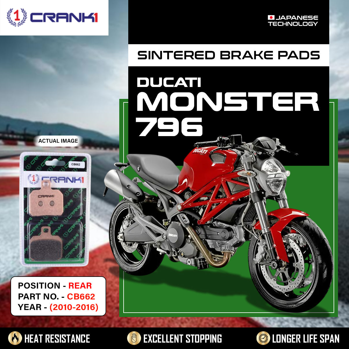 Sintered Brake Pads For Ducati Monster 796	(2010-2016) - Rear - CB662 - 1 Set