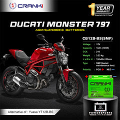Battery For Ducati Monster 797 (2017-2025) - CB12B-BS - Factory Activated