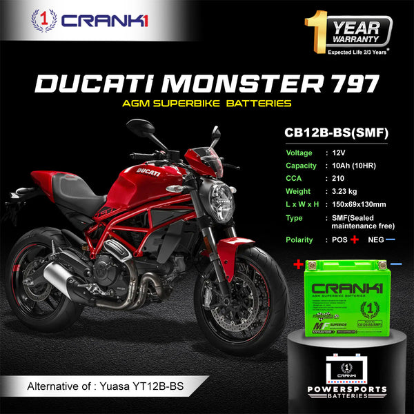Battery For Ducati Monster 797 (2017-2025) - CB12B-BS - Factory Activated
