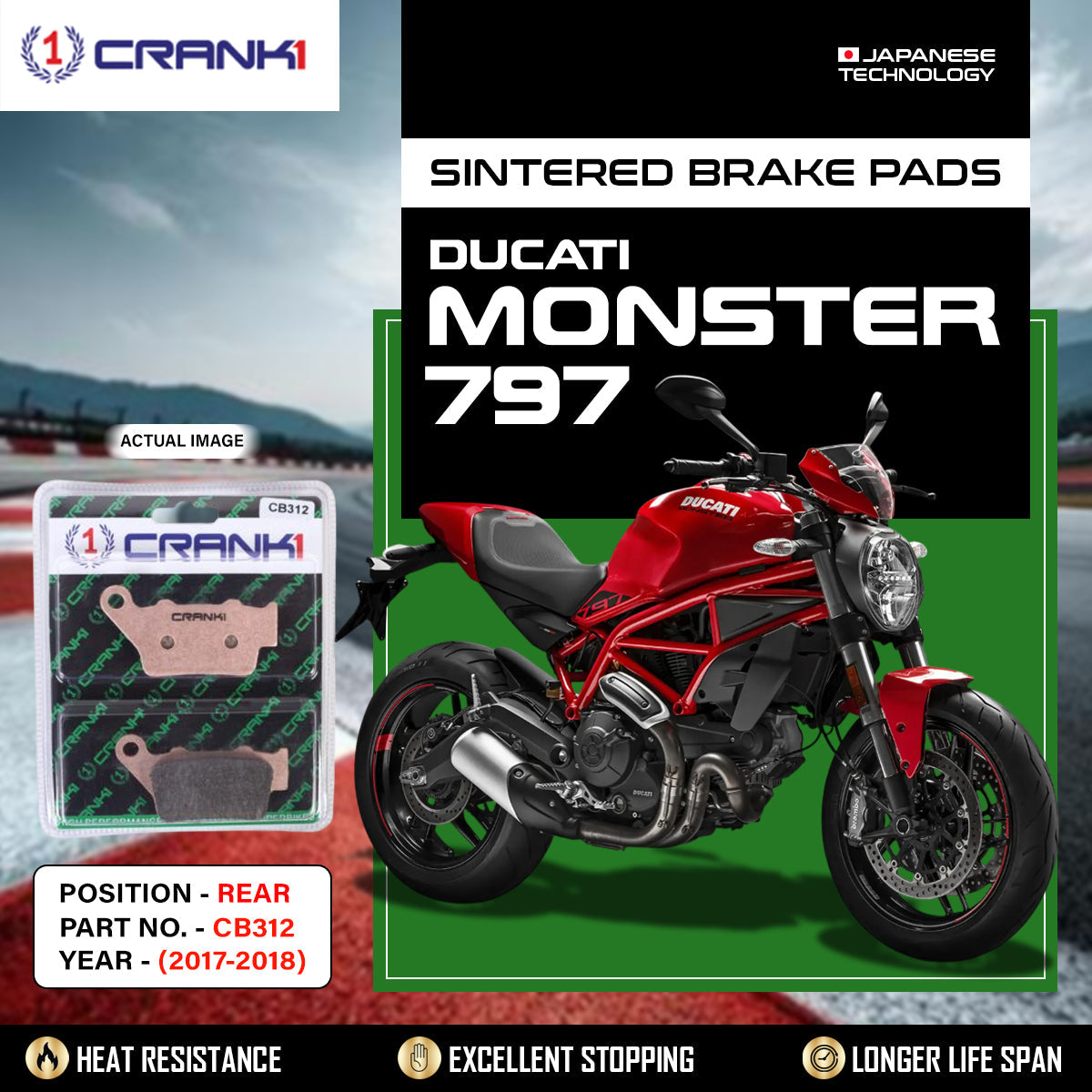 Sintered Brake Pads For Ducati Monster 797 (2017-2018) - Rear - CB312 - 1 Set
