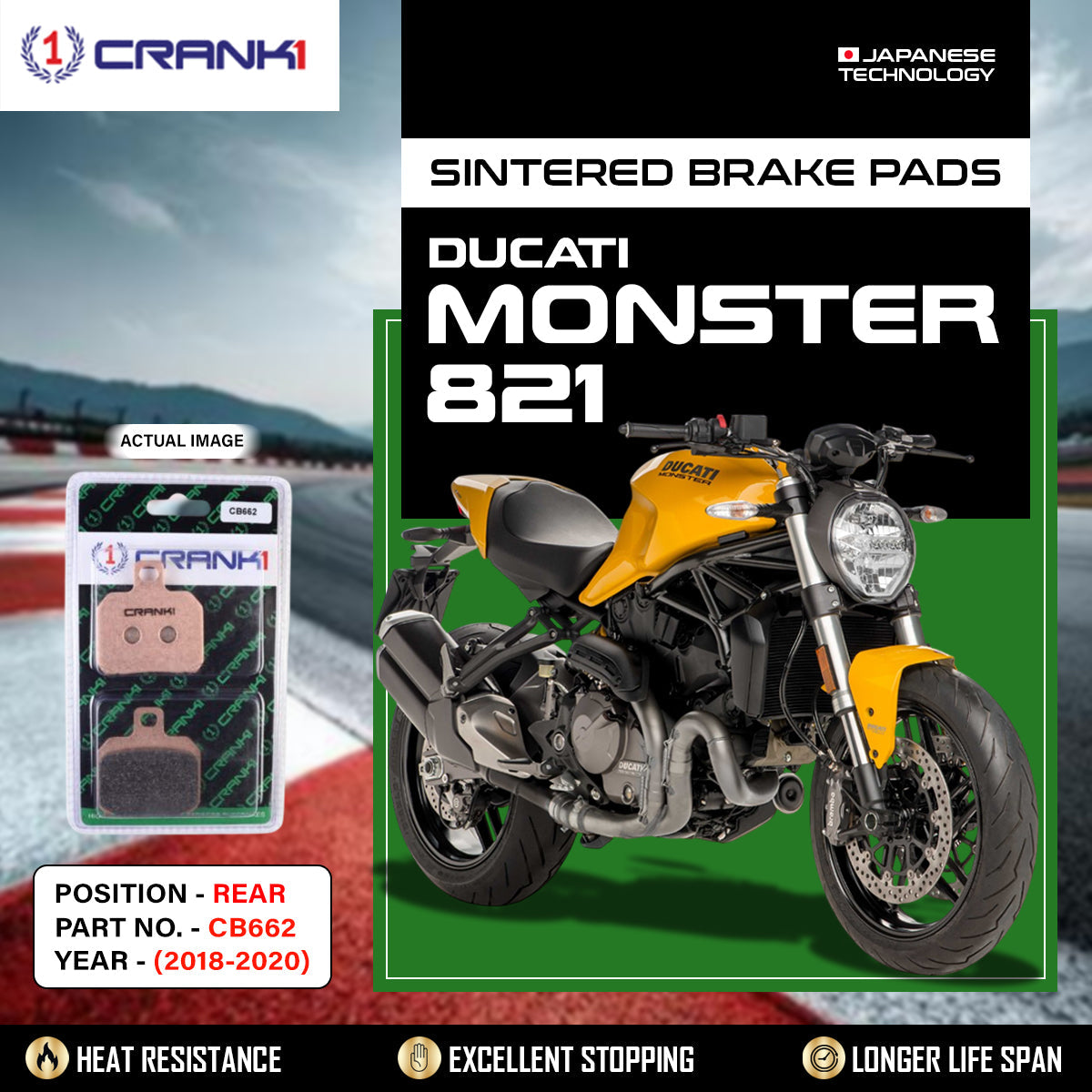 Sintered Brake Pads For Ducati Monster 821 (2018-2020) - Rear - CB662 - 1 Set