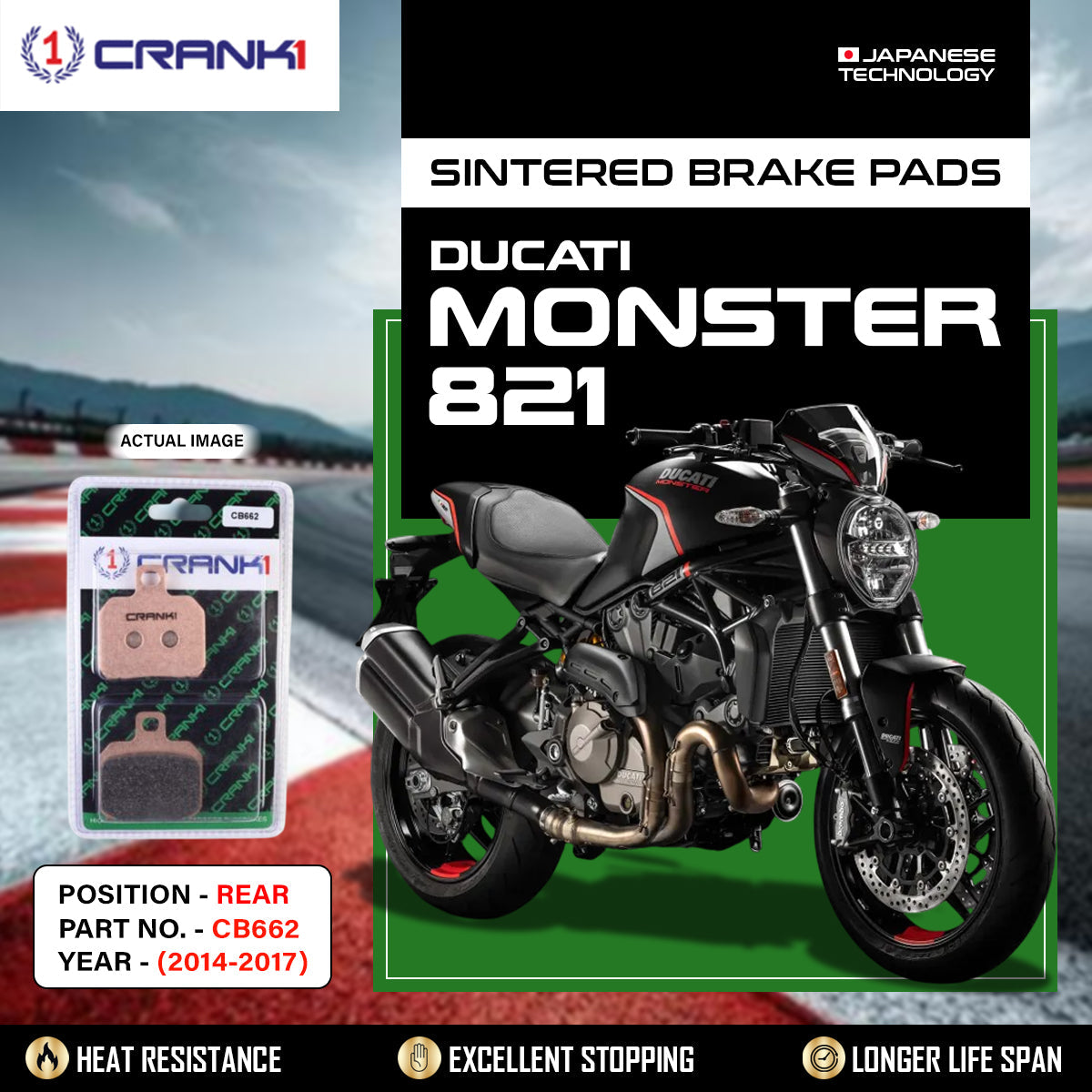 Sintered Brake Pads For Ducati Monster 821 (2014-2017) - Rear - CB662 - 1 Set