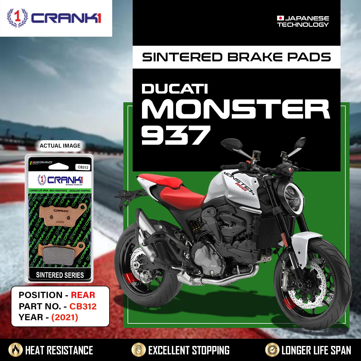 Sintered Brake Pads For Ducati Monster 937 (2021) - Rear - CB312 - 1 Set