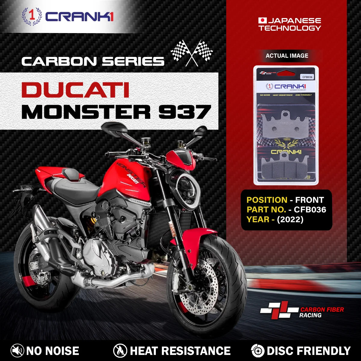 Carbon Brake Pads For Ducati Monster 937 (2022) - Front - CFB036 - 2 Sets
