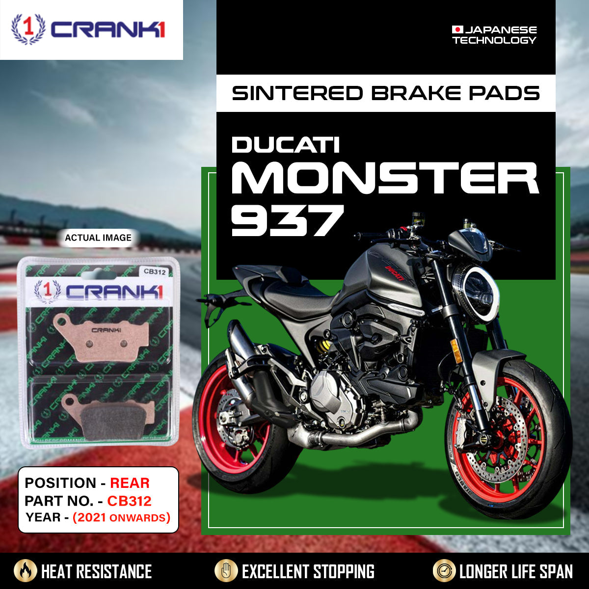 Sintered Brake Pads For Ducati Monster 937 (2021 Onwards) - Rear - CB312 - 1 Set
