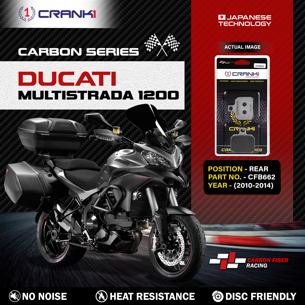 Carbon Brake Pads For Ducati Multistrada 1200 (2010-2014) - Rear - CFB662 - 1 Set