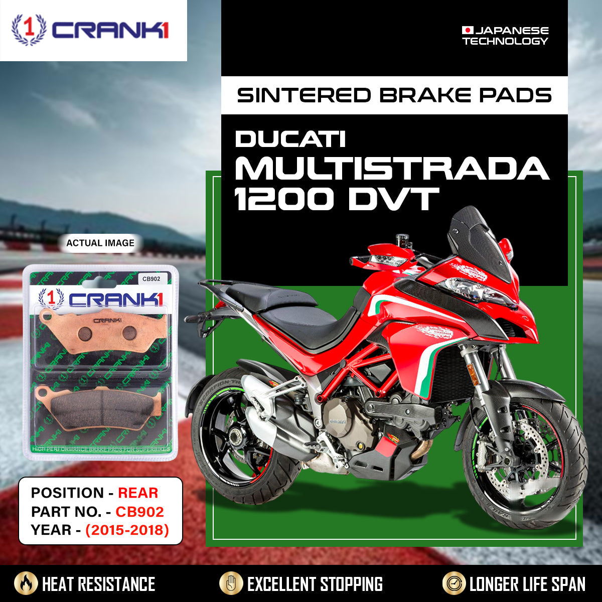 Sintered Brake Pads For Ducati Multistrada 1200 DVT (2015-2018) - Rear - CB902 - 1 Set
