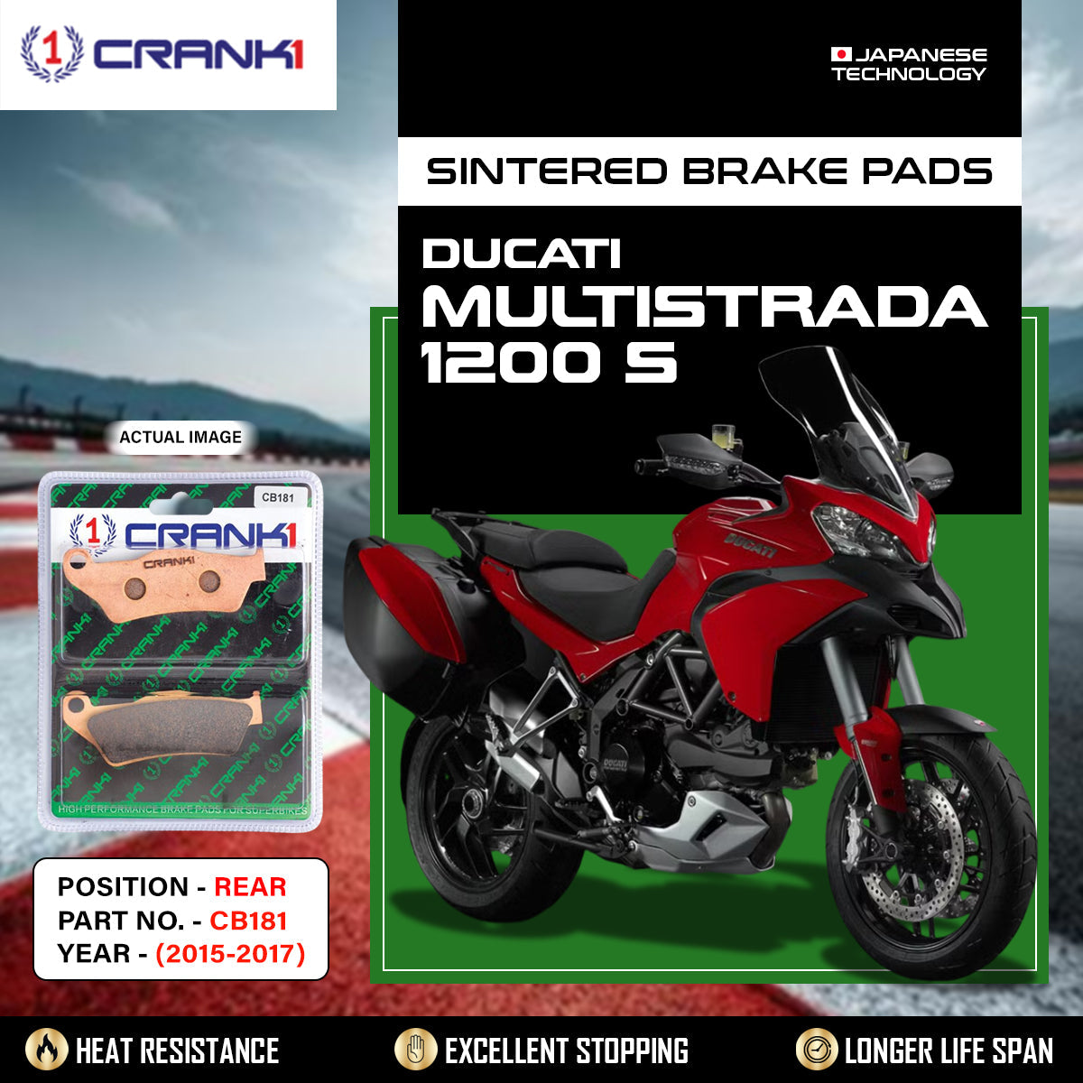 Sintered Brake Pads For Ducati Multistrada 1200S (2015-2017) - Rear - CB181 - 1 Set