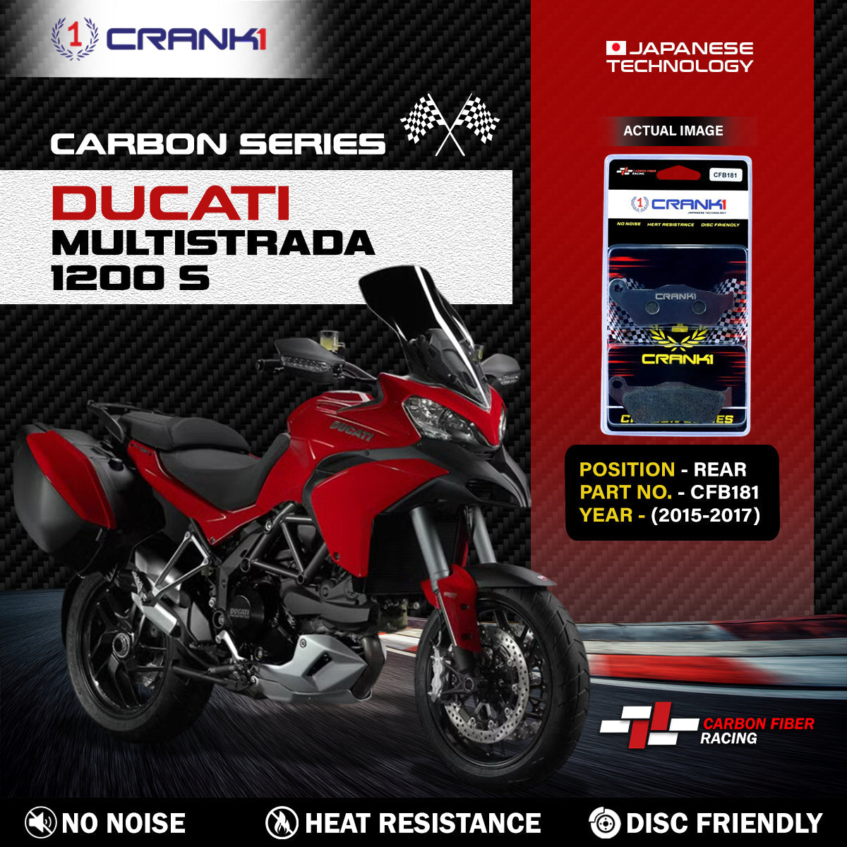 Carbon Brake Pads For Ducati Multistrada 1200 S (2015-2017) - Rear - CFB181 - 1 Set