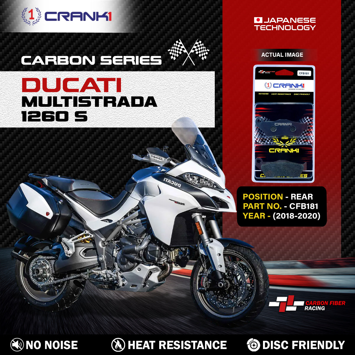 Carbon Brake Pads For Ducati Multistrada 1260 S (2018-2020) - Rear - CFB181 - 1 Set