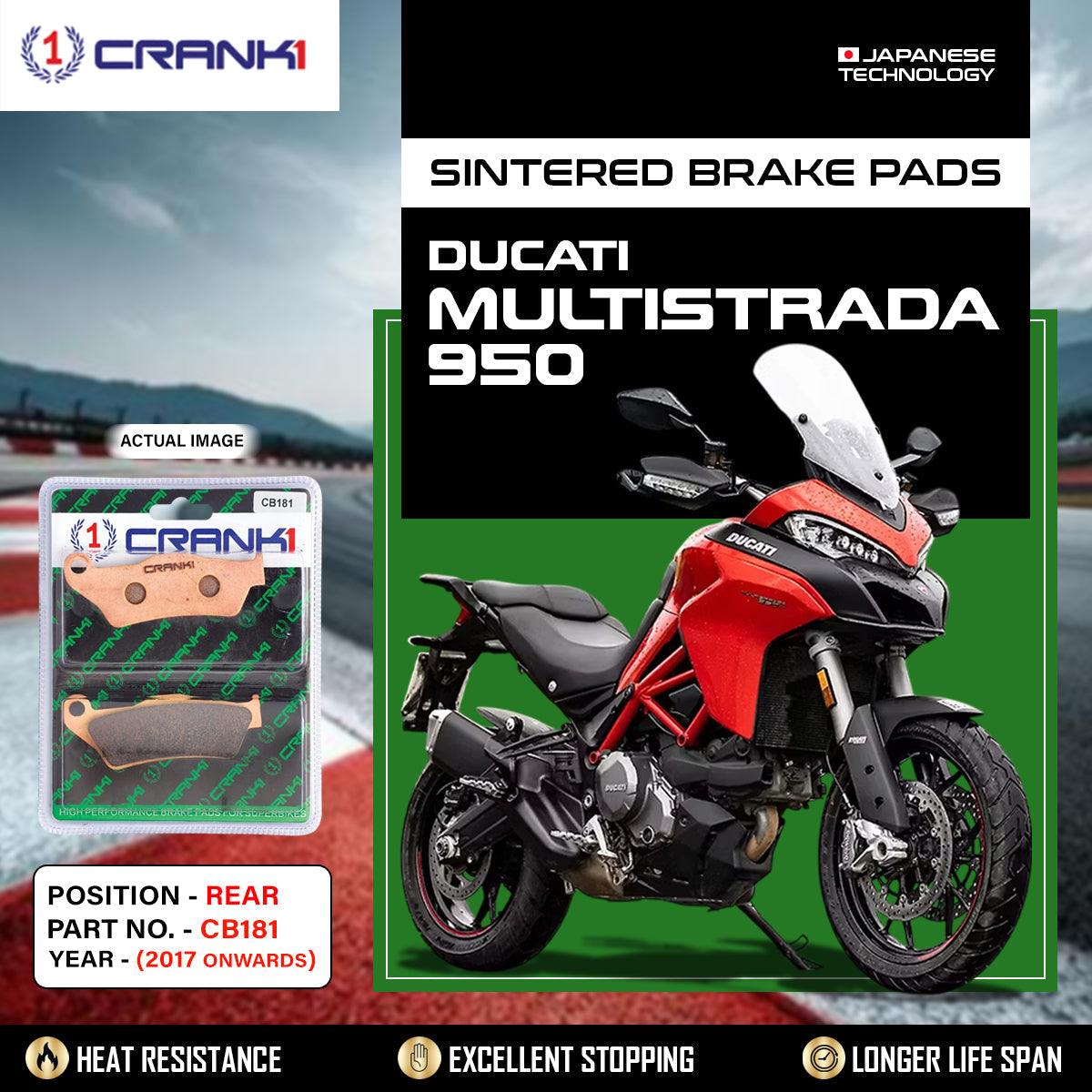 Sintered Brake Pads For Ducati Multistrada 950 (2017 Onwards) - Rear - CB181 - 1 Set