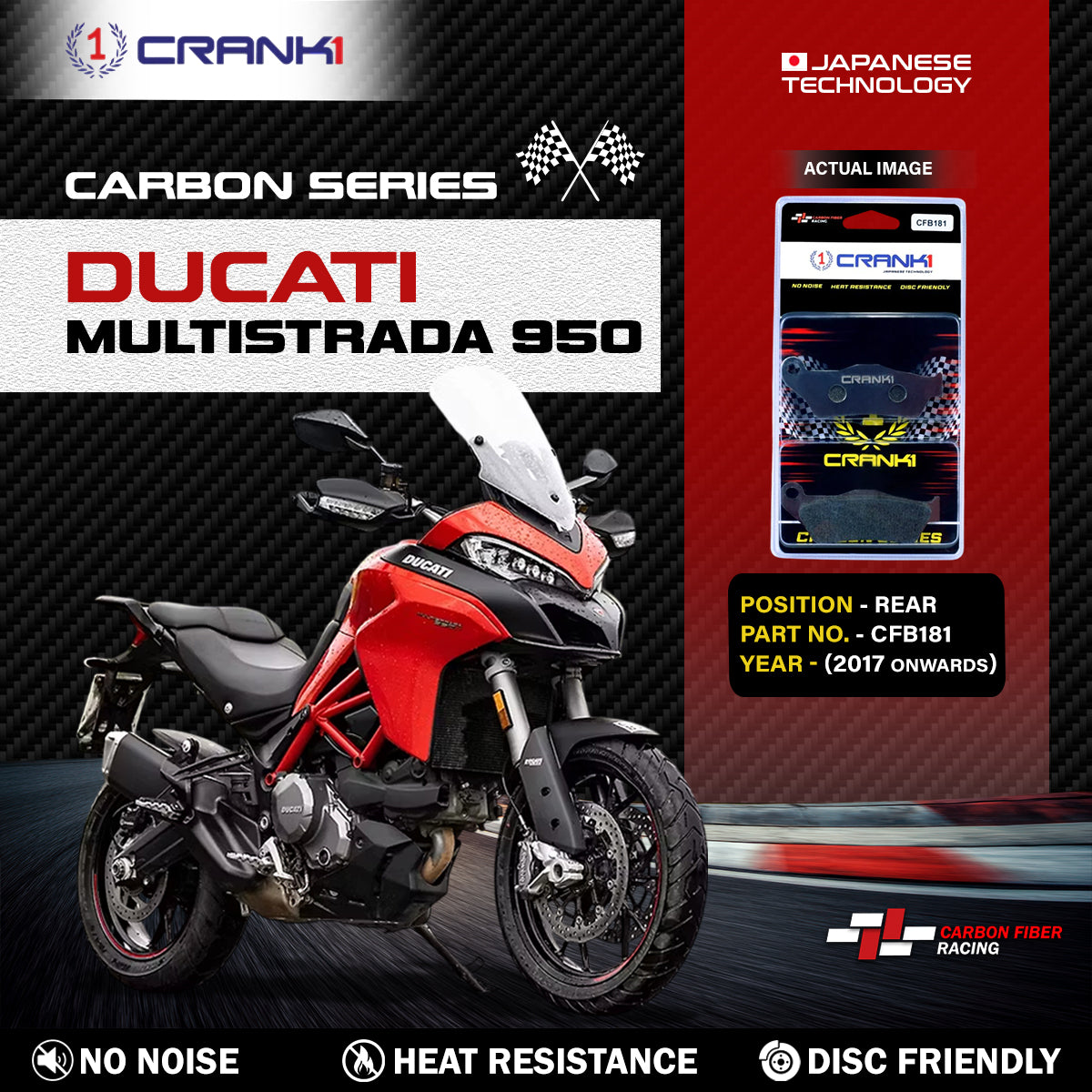 Carbon Brake Pads For Ducati Multistrada 950 (2017 Onwards) - Rear - CFB181 - 1 Set