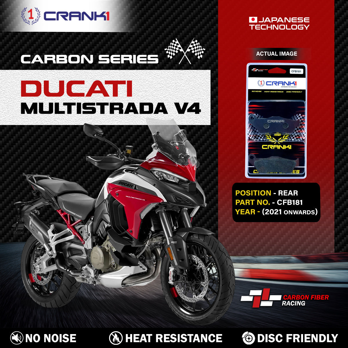 Carbon Brake Pads For Ducati Multistrada 1200 V4 (2021 Onwards) - Rear - CFB181 - 1 Set