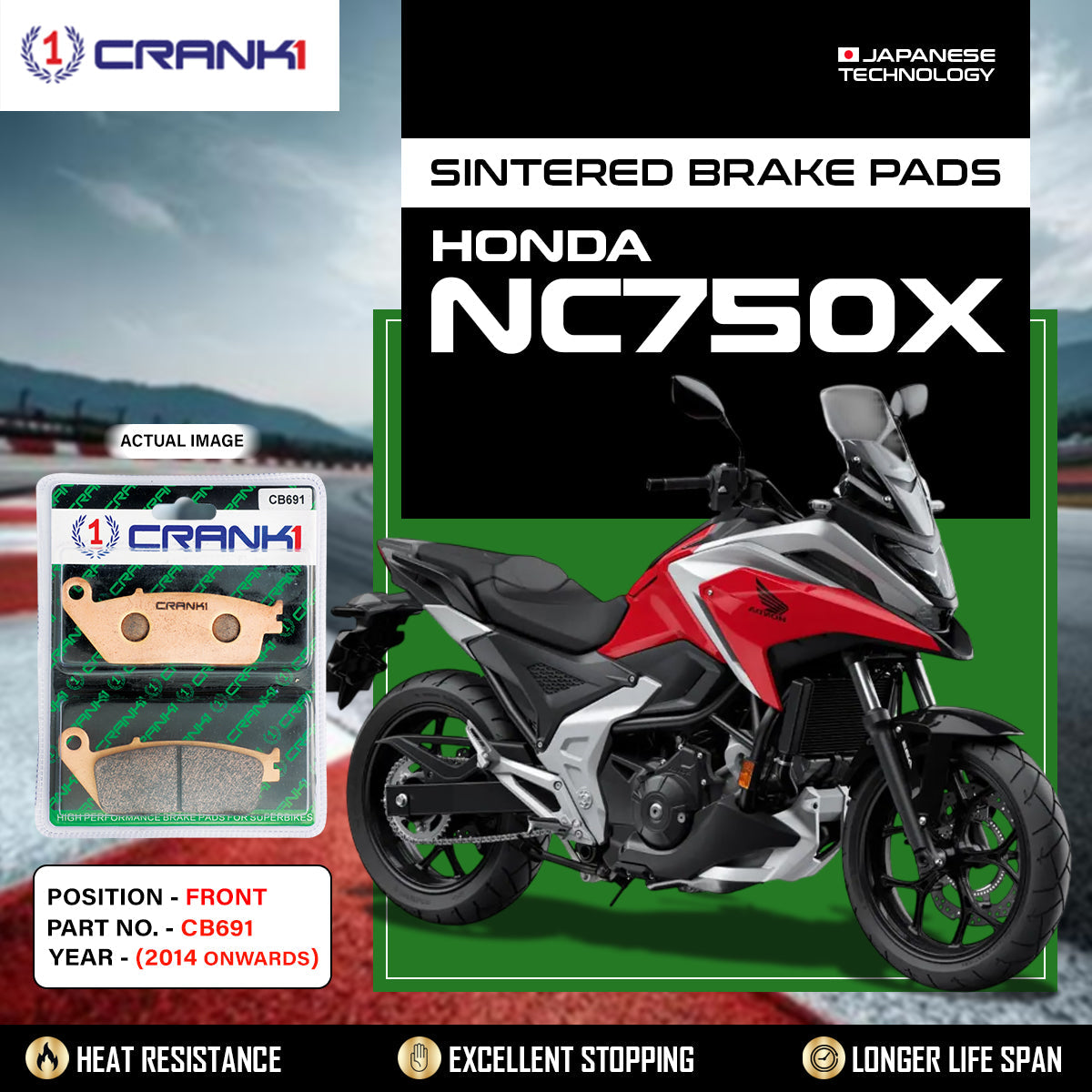 Sintered Brake Pads For Honda NC750X (2014 Onwards) - Front - CB691 - 1 Set