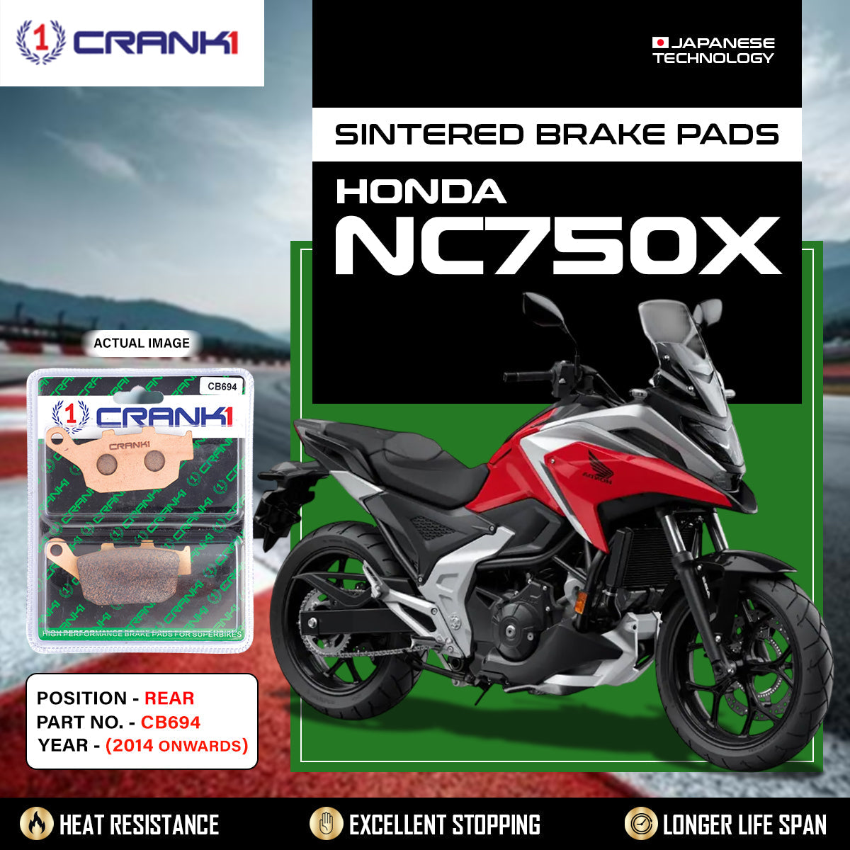Sintered Brake Pads For Honda NC750X (2014 Onwards) - Rear - CB694 - 1 Set