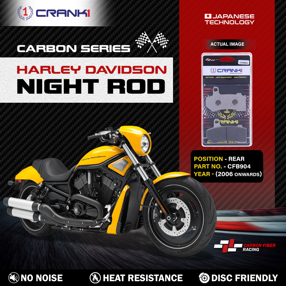 Carbon Brake Pads For Harley Davidson Night Rod (2006 Onwards) - Rear - CFB904 - 1 Set