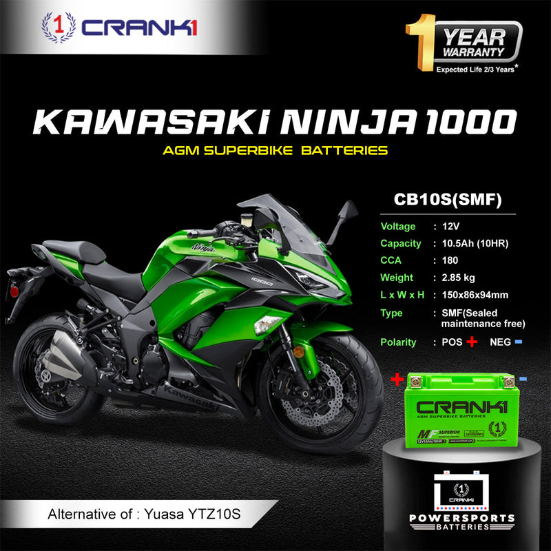 Battery For Kawasaki Ninja 1000 (2010-2025) - CB10S - Factory Activated