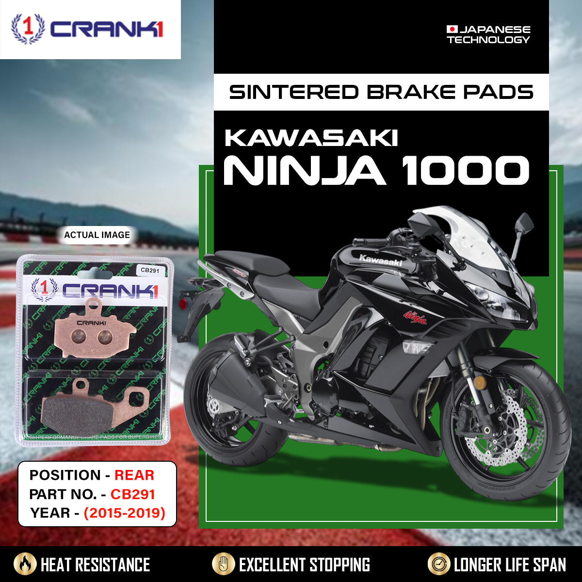 Sintered Brake Pads For Kawasaki Ninja 1000 (2015-2019) - Rear - CB291 - 1 Set