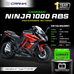 Battery For Kawasaki Ninja 1000 ABS (2014-2025) - CB12A-BS - Factory Activated
