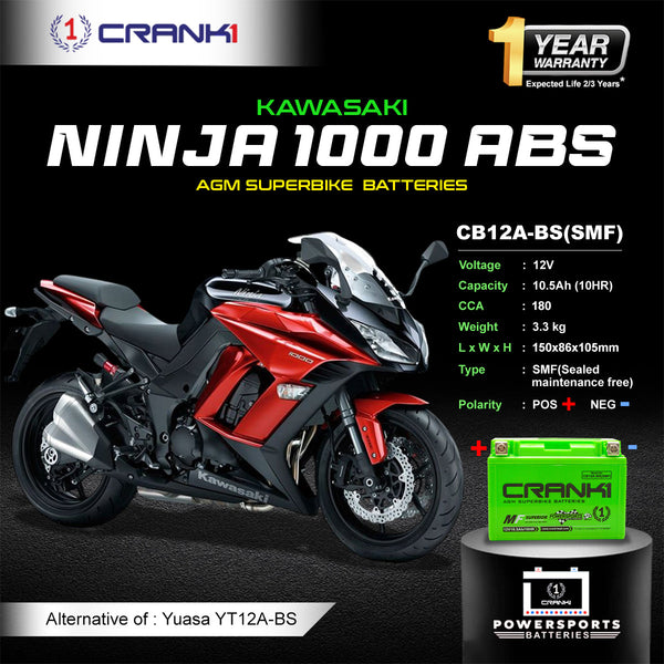 Battery For Kawasaki Ninja 1000 ABS (2014-2025) - CB12A-BS - Factory Activated