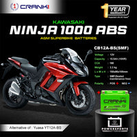 Battery For Kawasaki Ninja 1000 ABS (2014-2025) - CB12A-BS - Factory Activated