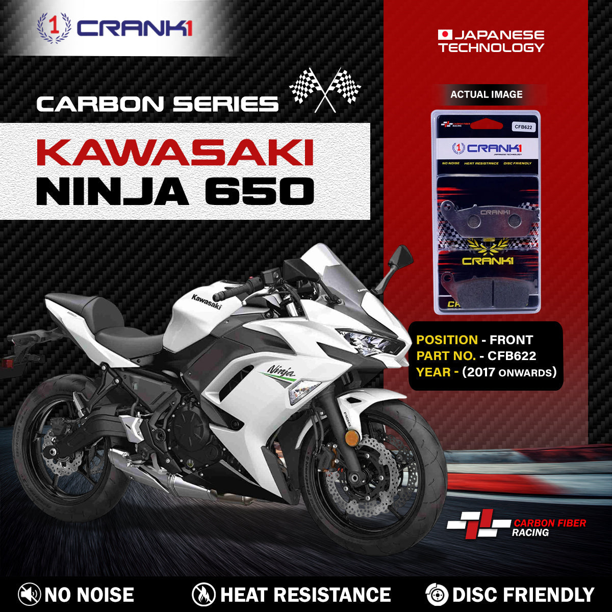 Carbon Brake Pads For Kawasaki Ninja 650 (2017 Onwards) - Front - CFB622 - 2 Sets