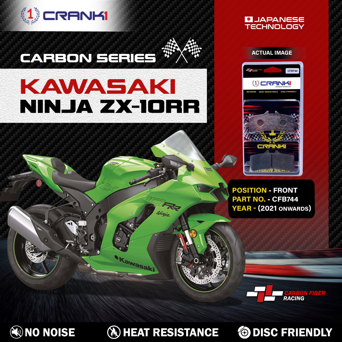 Carbon Brake Pads For Kawasaki Ninja ZX-10RR (2021 Onwards) - Front - CFB744 - 2 Sets