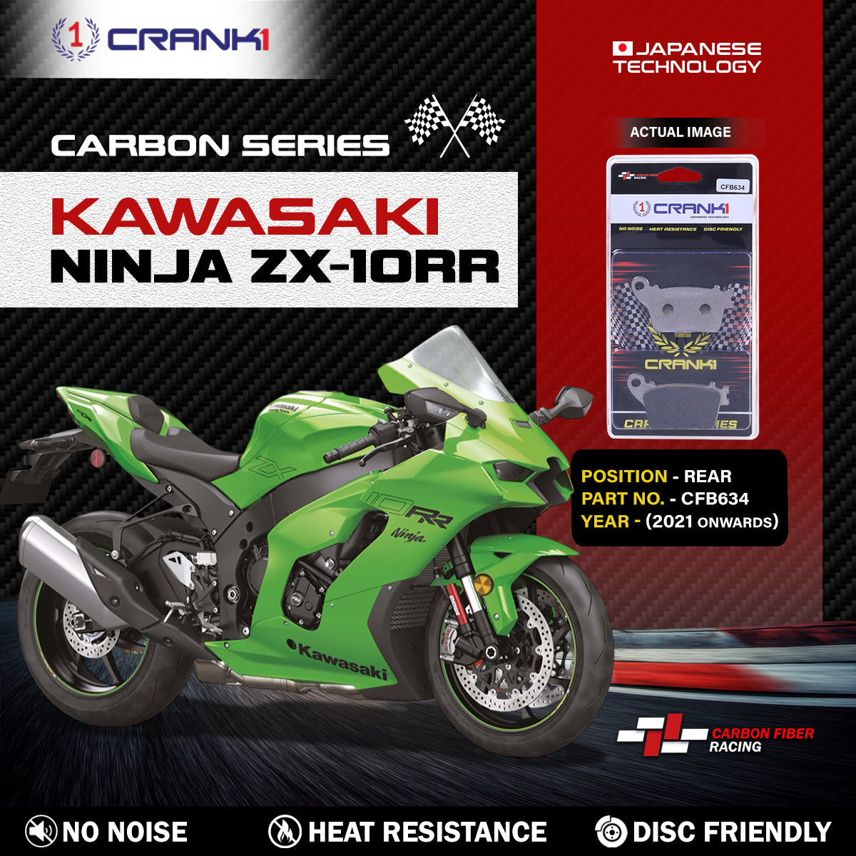 Carbon Brake Pads For Kawasaki Ninja ZX-10RR (2021 Onwards) - Rear - CFB634 - 1 Set