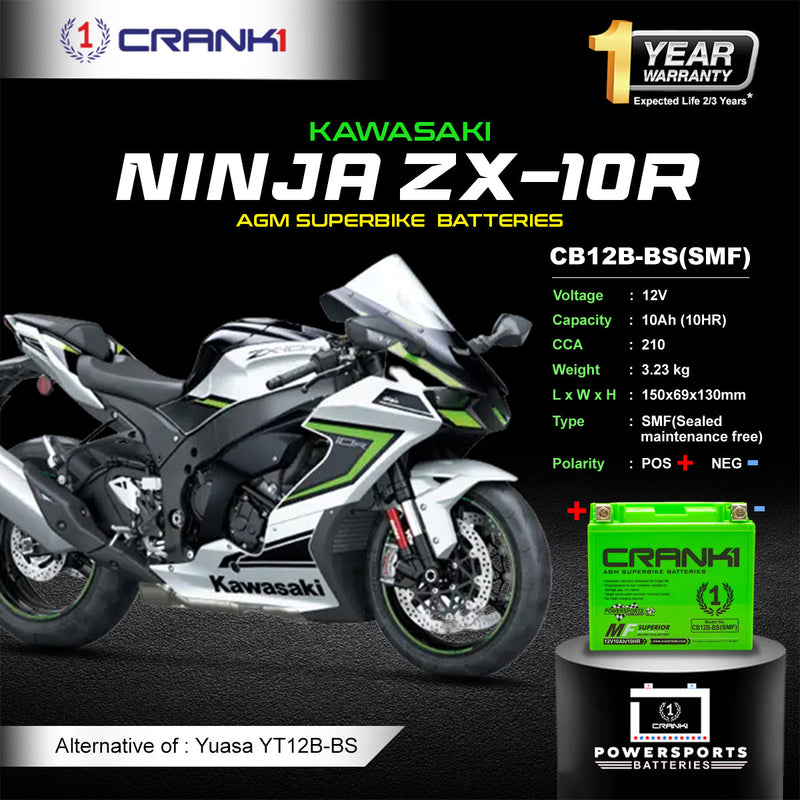 Battery For Kawasaki Ninja ZX-10R (2004-2010) - CB12B-BS - Factory Activated