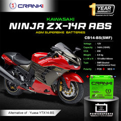 Battery For Kawasaki Ninja ZX-14R ABS (2006-2022) - CB14-BS - Factory Activated
