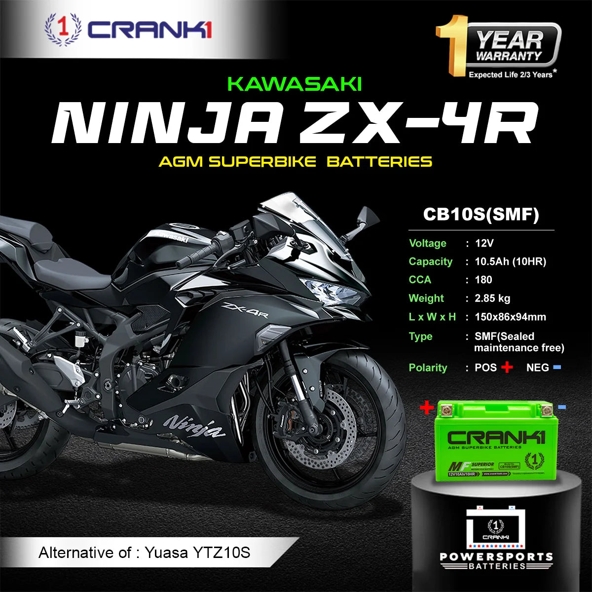 Battery For Kawasaki Ninja ZX-4R (2023 Onwards) - CB10S - Factory Activated