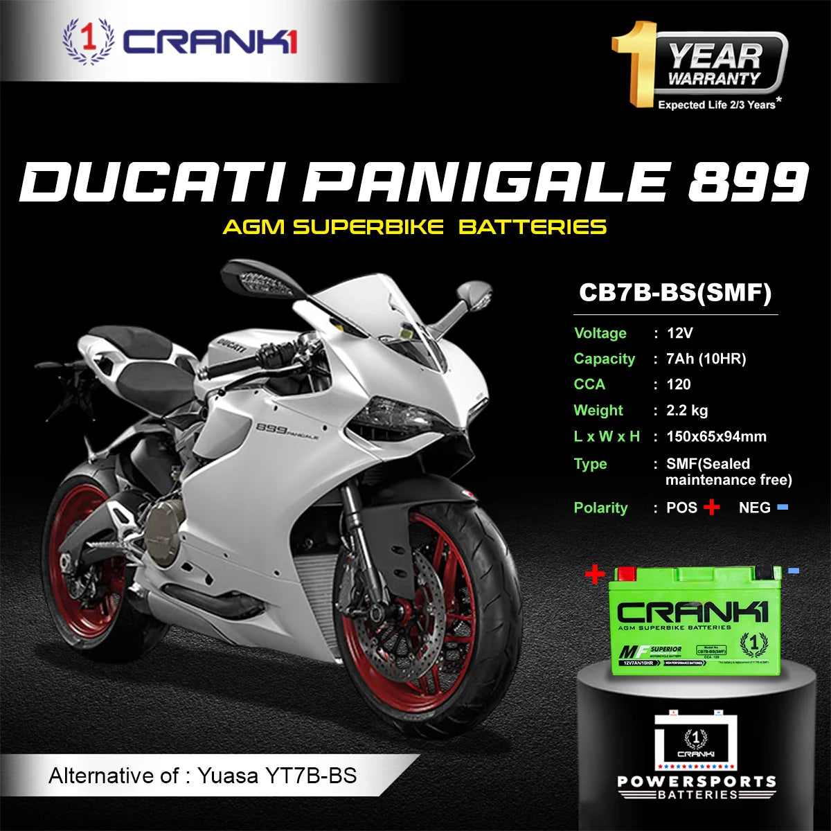 Battery For Ducati Panigale 899 (2015-2016) - CB7B-BS - Factory Activated | 1 Year Warranty | Zero Maintenance | OEM Fitment | High CCA
