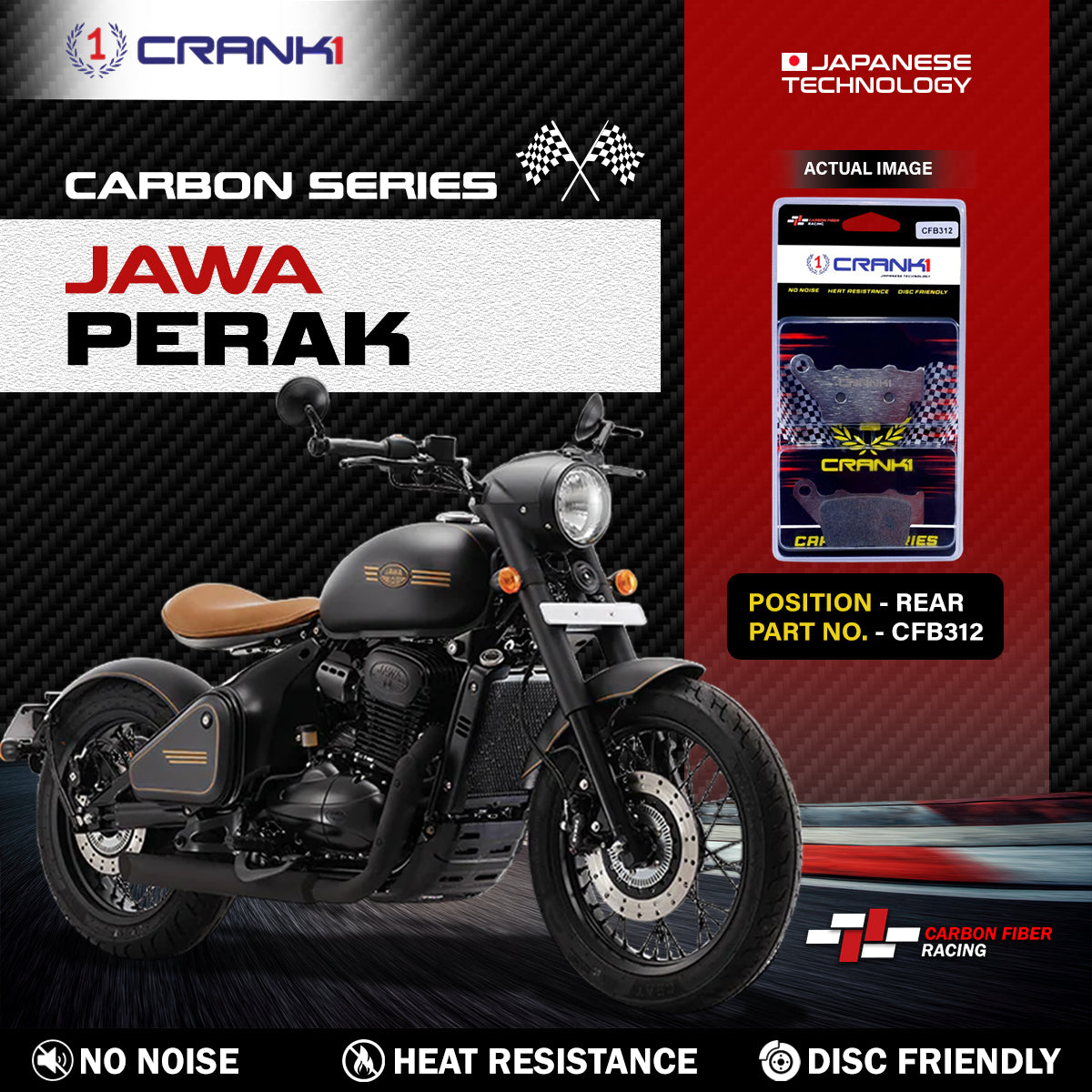 Carbon Brake Pads For Jawa Perak - Rear - CFB312 - 1 Set