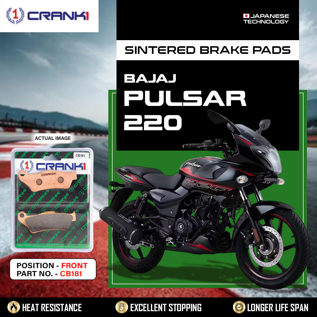 Sintered Brake Pads For Bajaj Pulsar 220 - Front - CB181 - 1 Set