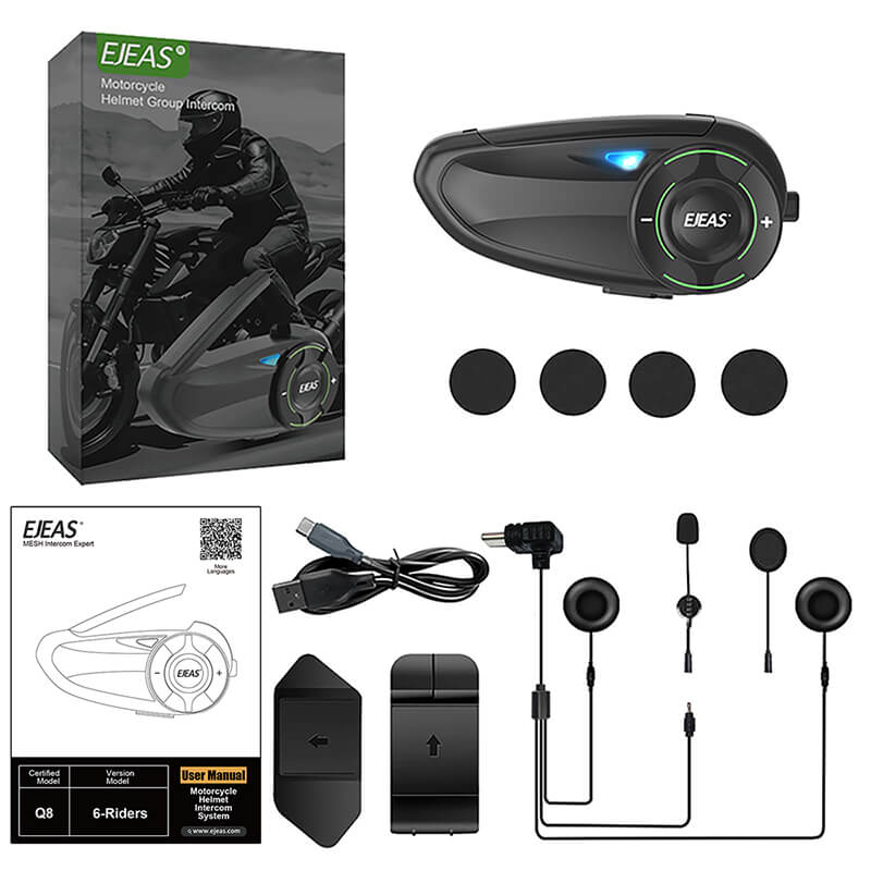 EJEAS Q8_Motorcycle Mesh Intercom, 6 Riders Group Talking at The Same Time