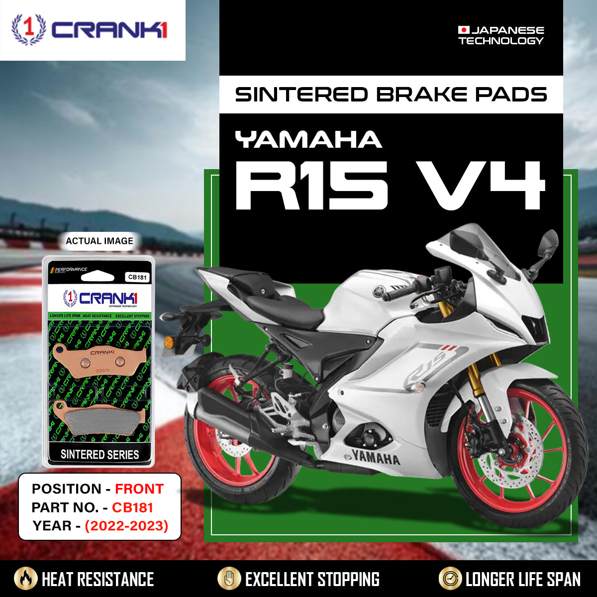 Sintered Brake Pads For Yamaha R15 V4 (2022-2023) - Front - CB181 - 1 Set