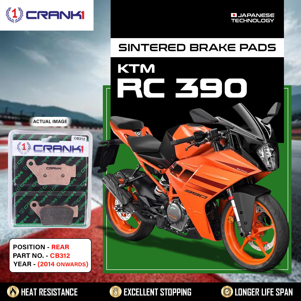 Sintered Brake Pads For KTM RC 390 (2014 Onwards) - Rear - CB312 - 1 Set
