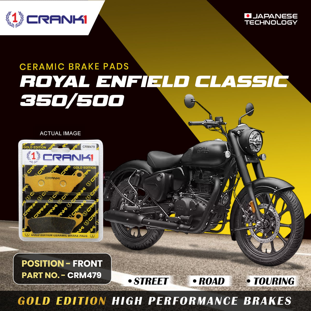 Ceramic Brake Pads For Royal Enfield Classic 350/500 - Front - CRM479 - 1 Set