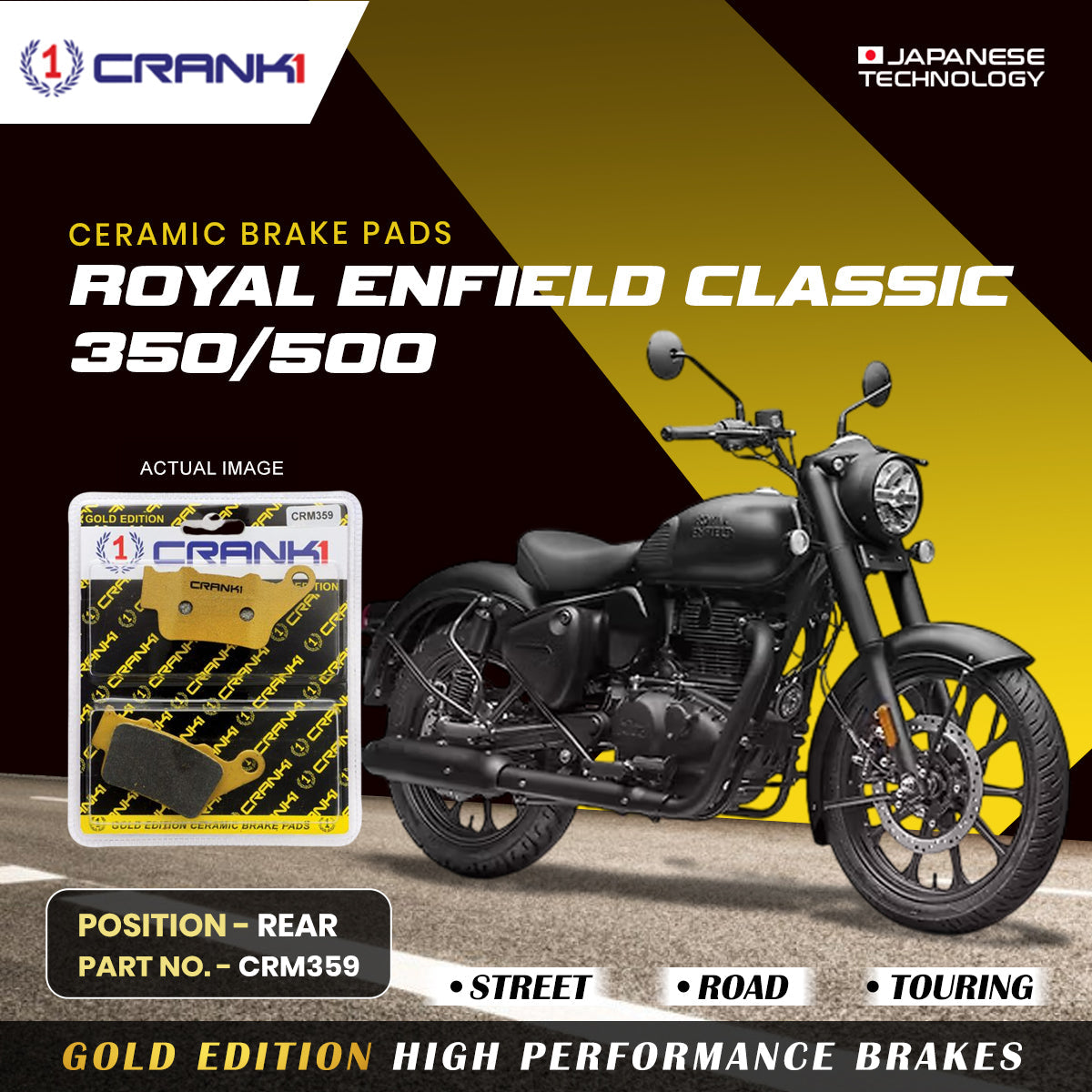 Ceramic Brake Pads For Royal Enfield Classic 350/500 - Rear - CRM359 - 1 Set