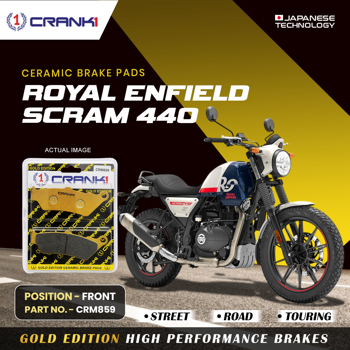 Ceramic Brake Pads For Royal Enfield Scram 440 - Front - CRM859 - 1 Set