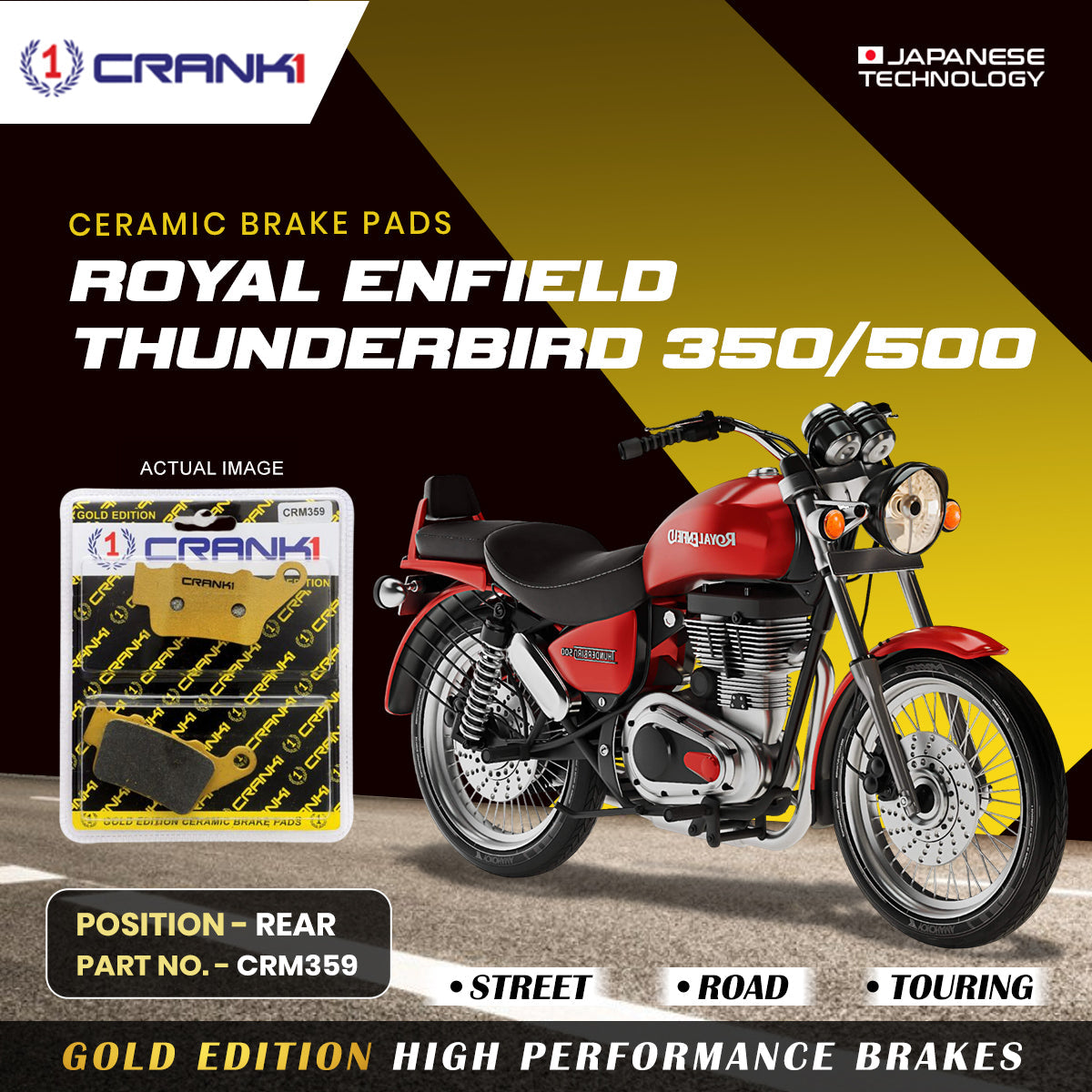 Ceramic Brake Pads For Royal Enfield Thunderbird 350/500 - Rear - CRM359 - 1 Set