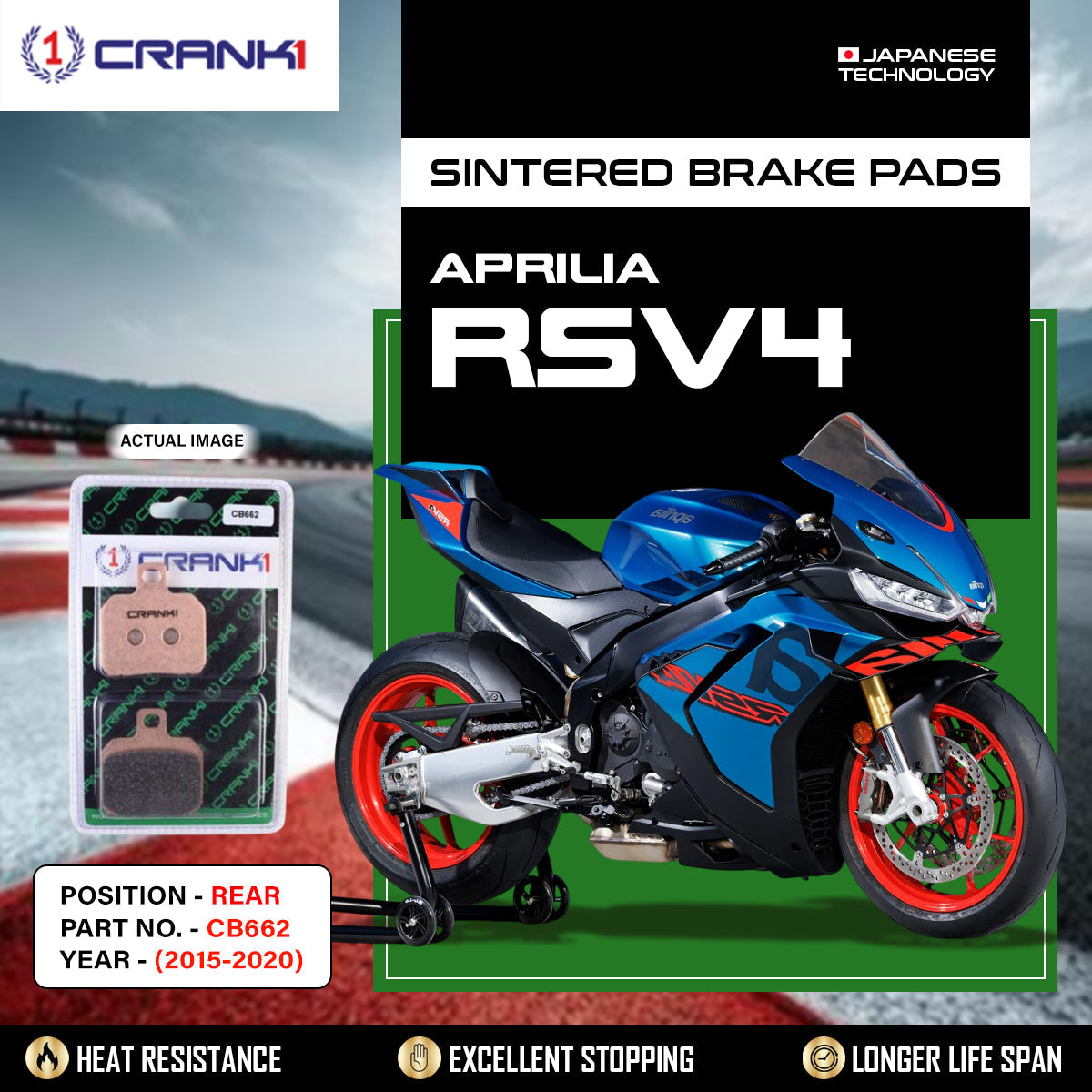 Sintered Brake Pads For Aprilia RSV4 (2015-2020) - Rear - CB662 - 1 Set