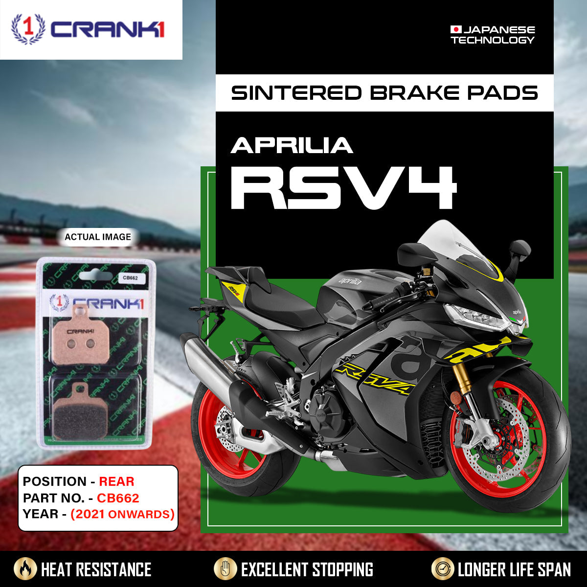 Sintered Brake Pads For Aprilia RSV4 (2021 Onwards) - Rear - CB662 - 1 Set