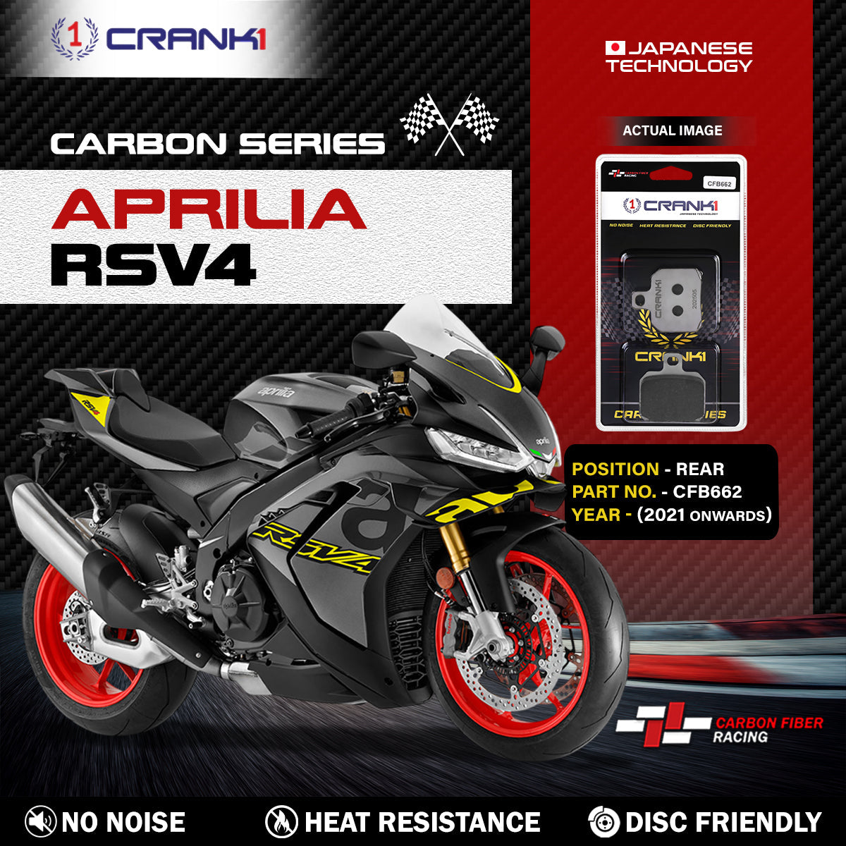 Carbon Brake Pads For Aprilia RSV4 (2021 Onwards) - Rear - CFB662 - 1 Set