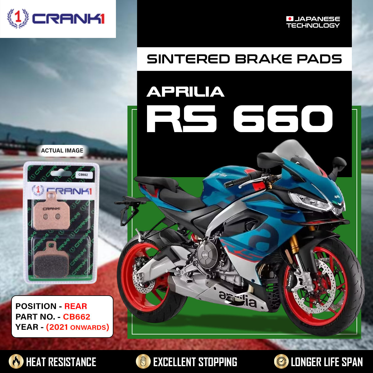 Sintered Brake Pads For Aprilia RS 660 (2021 Onwards) - Rear - CB662 - 1 Set