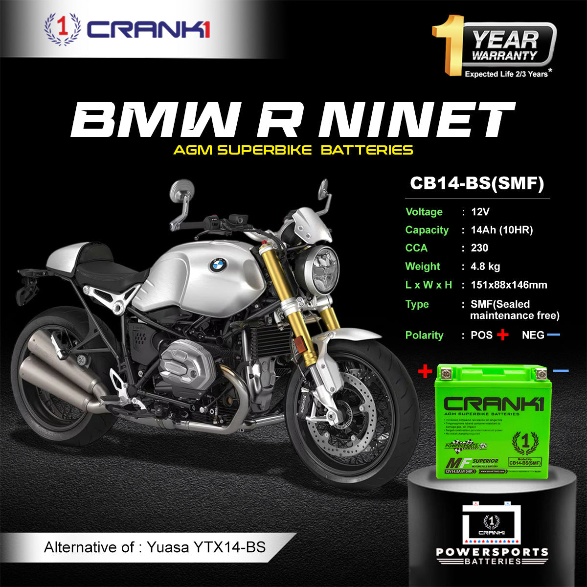 Battery For BMW R nineT (2013-2022) - CB14-BS - Factory Activated