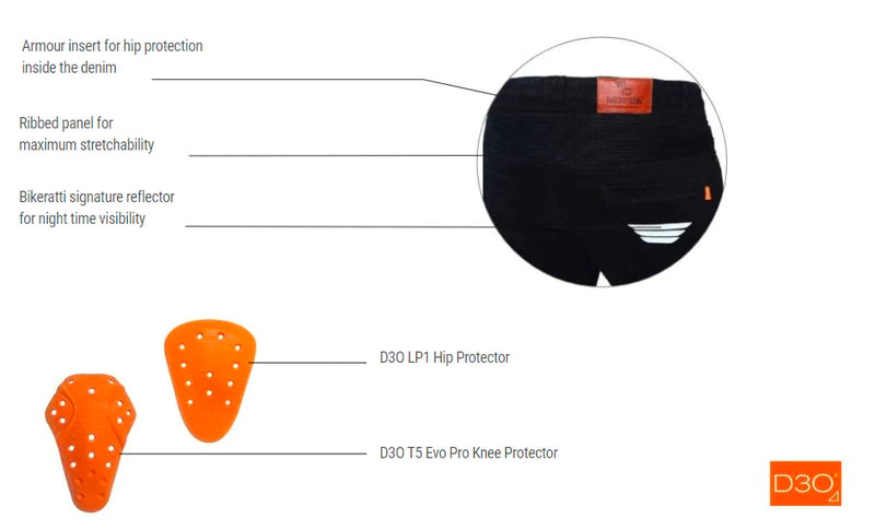 Bikeratti Steam Pro Denim Jeans with Kevlar and D3O Armour